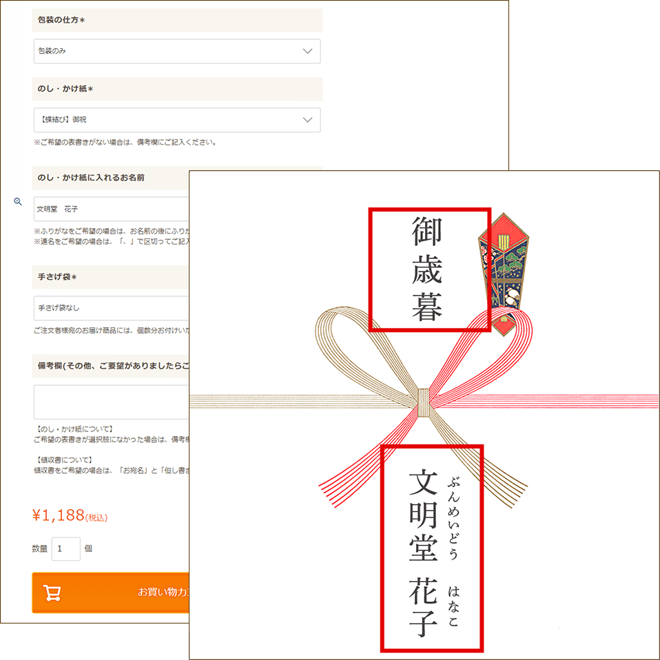 ご指定の表書きやお名前もお入れできます